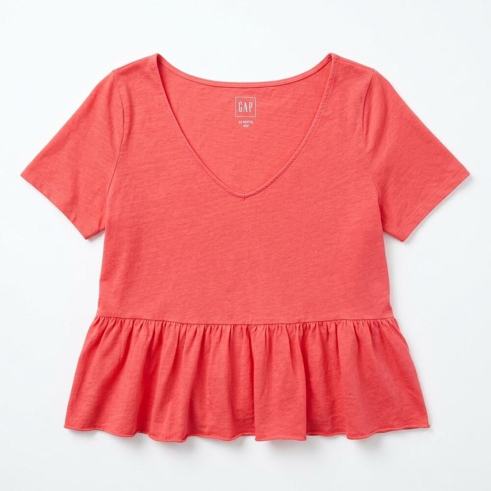 GAP Relaxed Peplum Tee Pink Short Sleeve Cotton Casual Womens XSP XS Petite